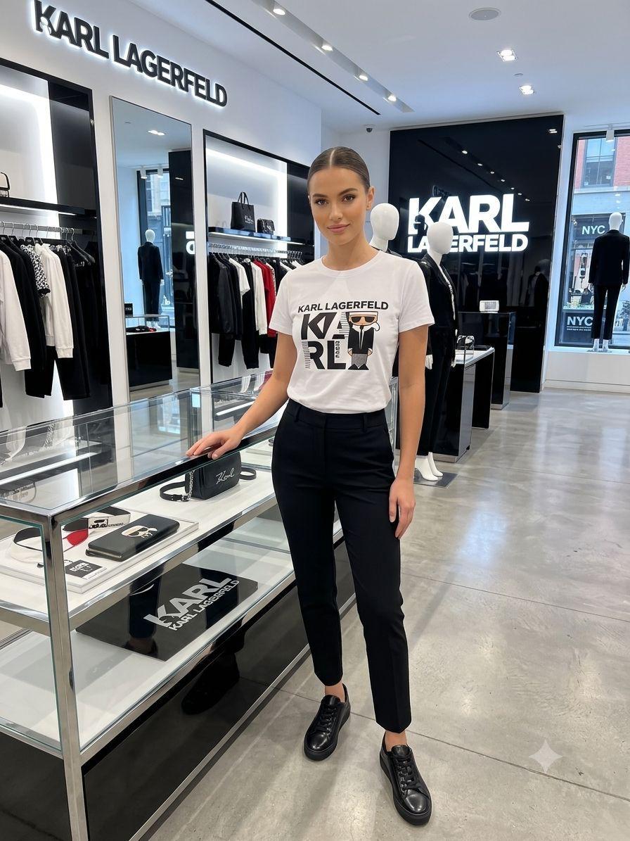 Karl Lagerfeld white designer-inspired ladies casual tee
