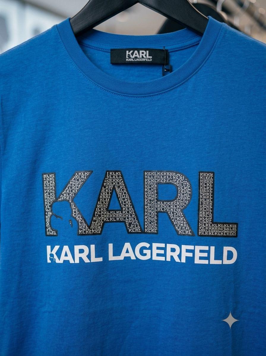 Women's Karl Lagerfeld blue HD sticker logo T-shirt
