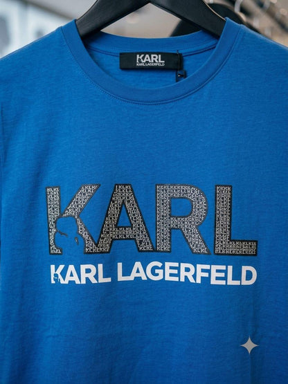 Women's Karl Lagerfeld blue HD sticker logo T-shirt
