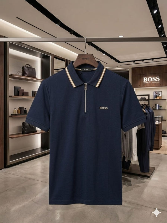 BOSS 2026 premium white polo tee regular fit front view
