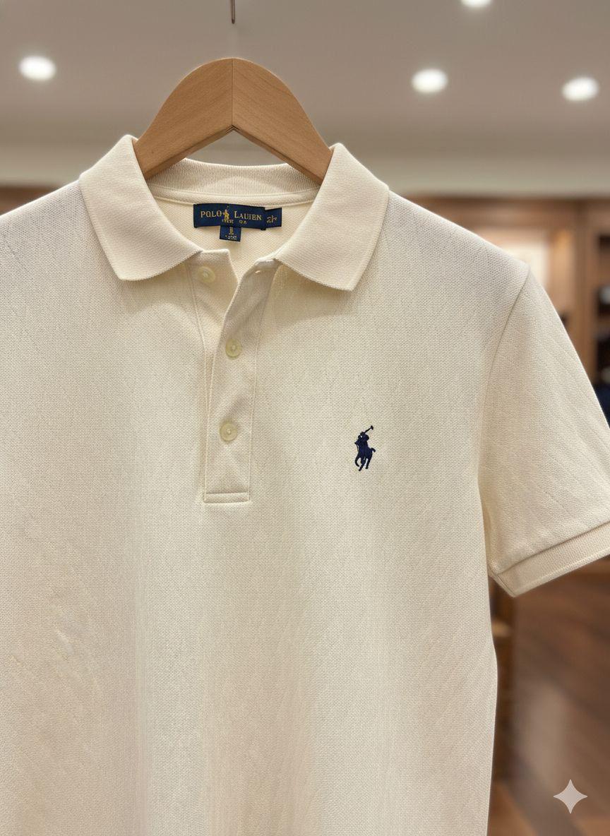 Women's Ralph Lauren cream Turkey cotton polo tee
