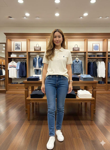 Premium Ralph Lauren cream polo T-shirt for women
