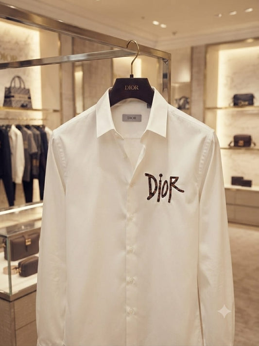 Dior men's white premium Crush cotton regular fit shirt
