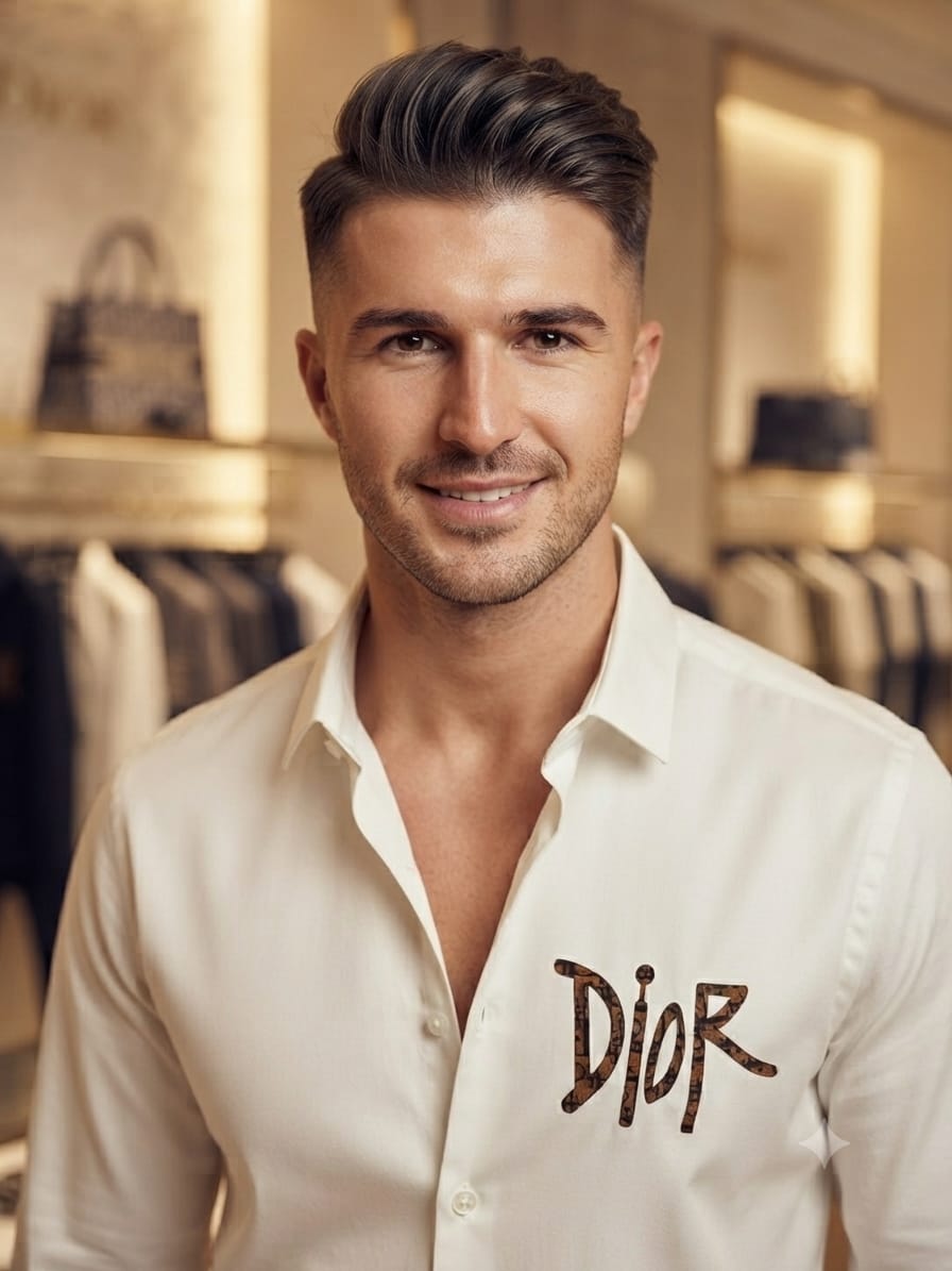 Dior white designer cotton shirt with embossed buttons

