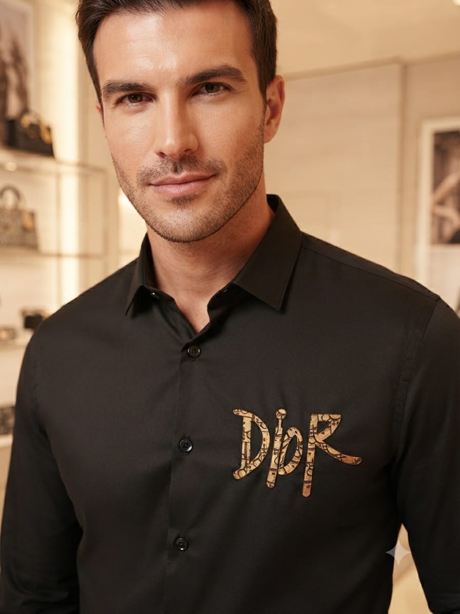Dior black designer cotton shirt with embossed buttons
