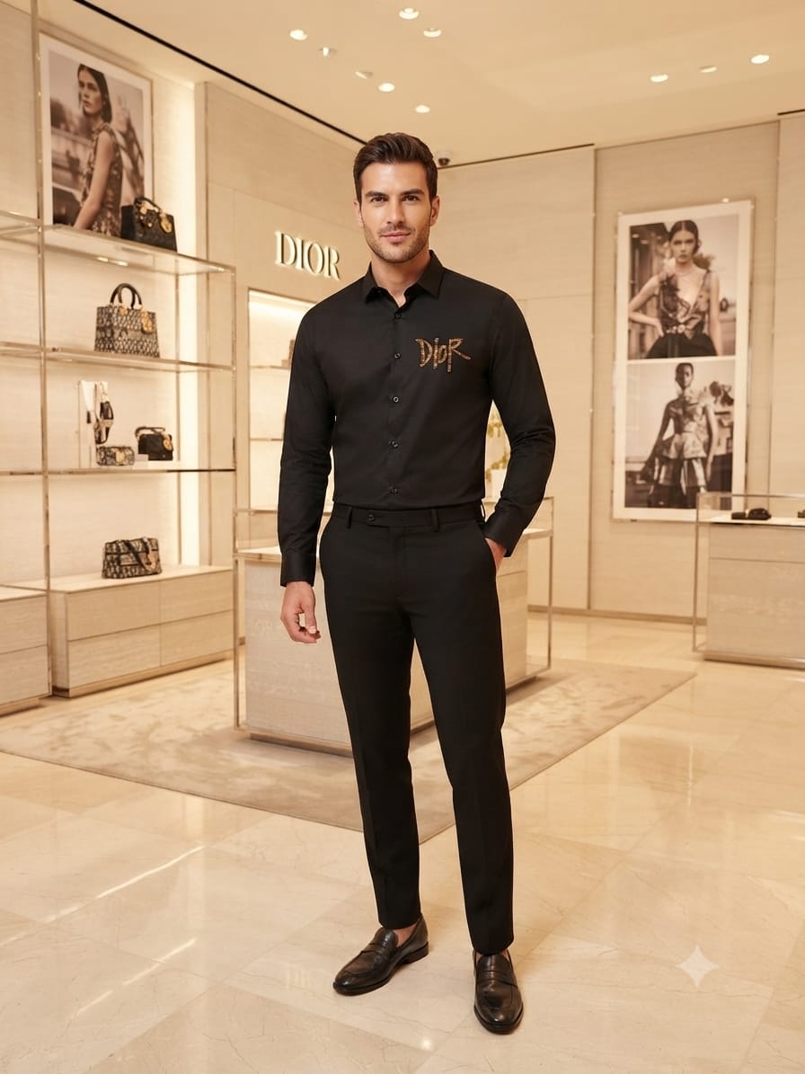 Luxury Dior black regular fit Crush cotton shirt for business casual and everyday wear