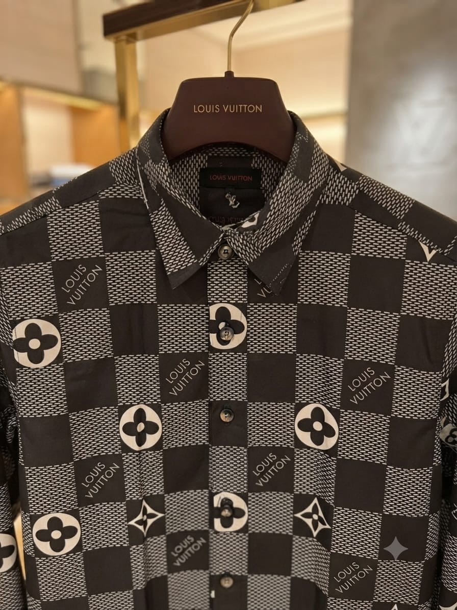 Luxury Louis Vuitton black regular fit Crush cotton shirt for office and business casual wear