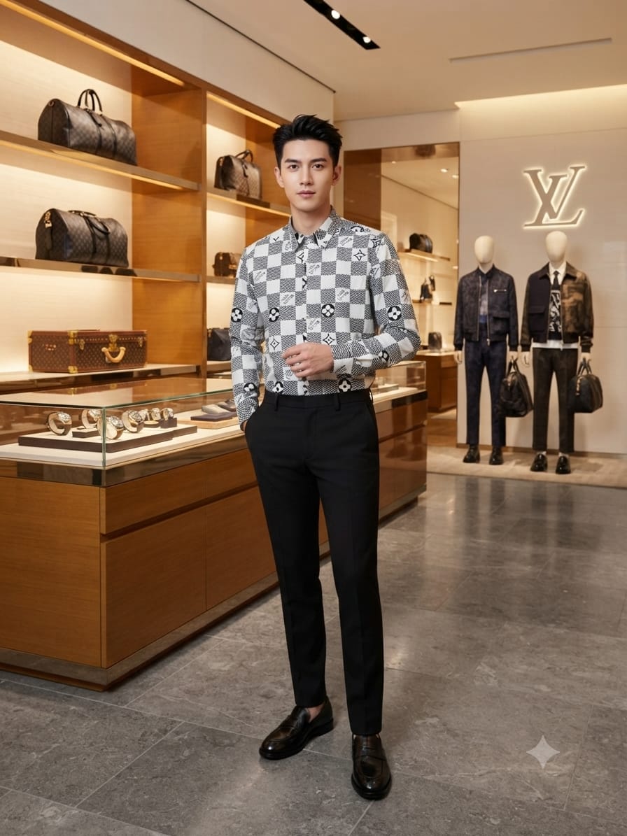 Premium Louis Vuitton grey full sleeve Crush cotton shirt for men
