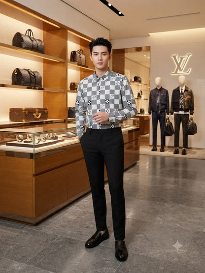 Premium Louis Vuitton grey full sleeve Crush cotton shirt for men
