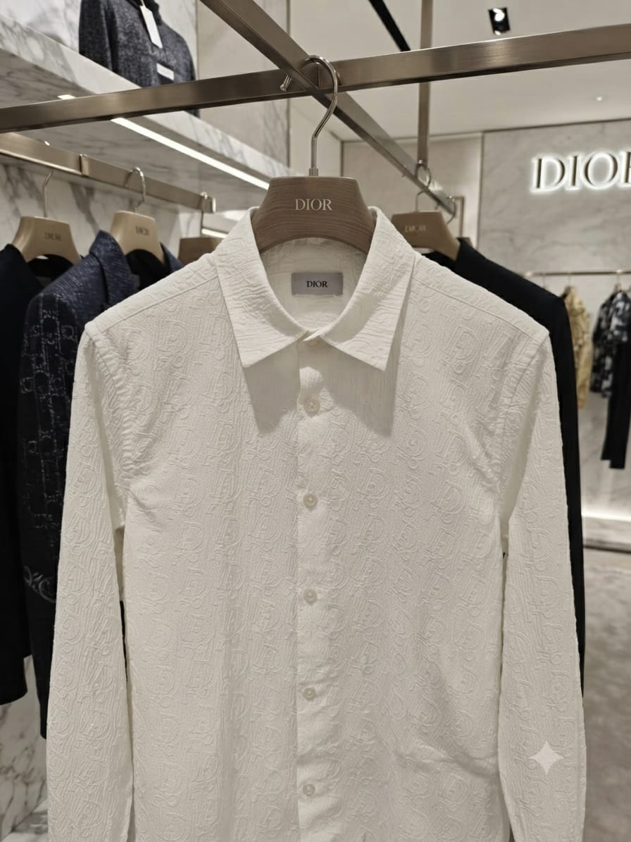 Dior men's white premium Crush cotton regular fit shirt
