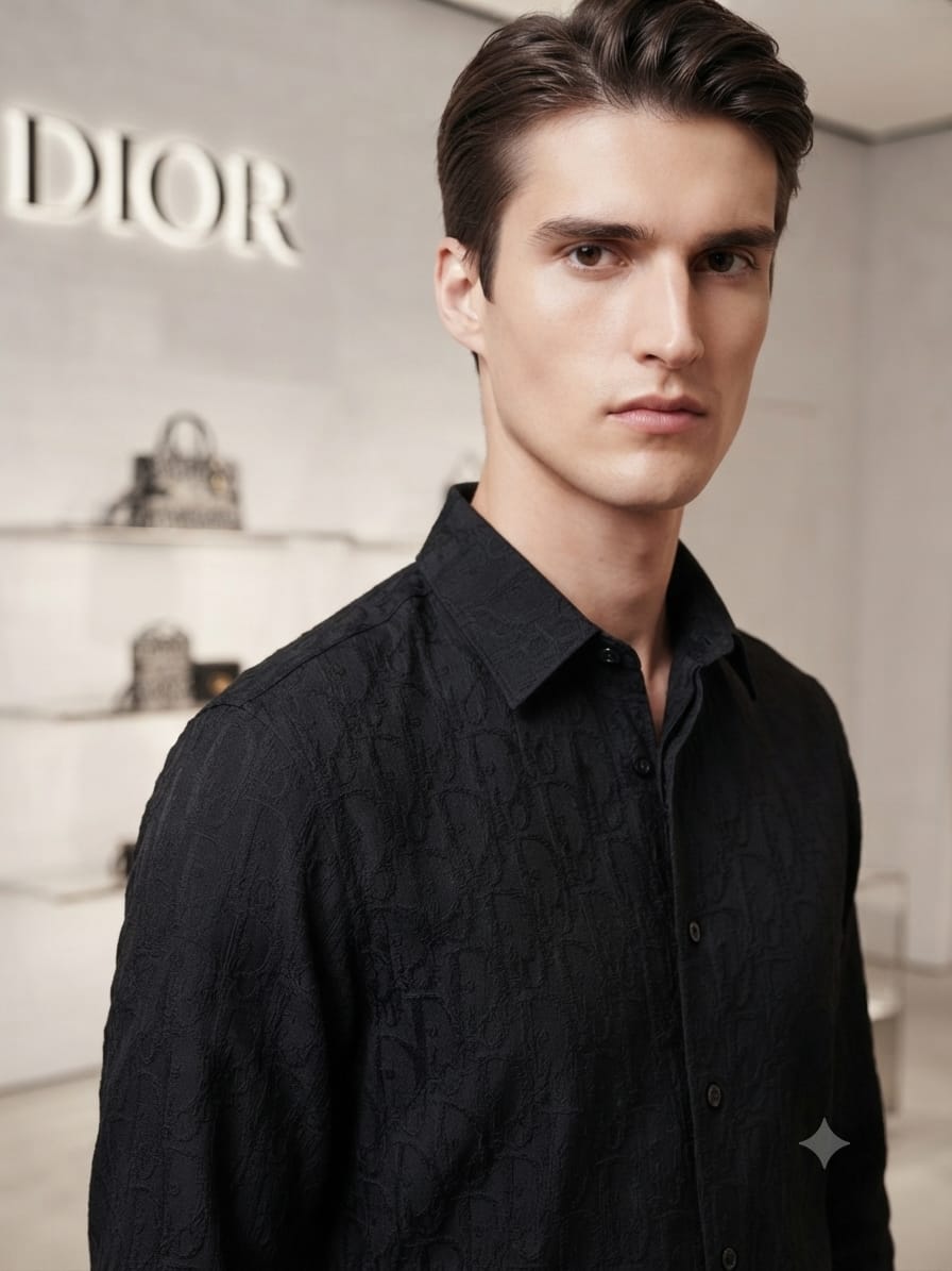 Dior men's black premium Crush cotton regular fit shirt
