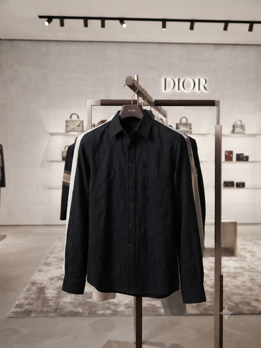 Dior black designer cotton shirt with embossed buttons for office and casual wear
