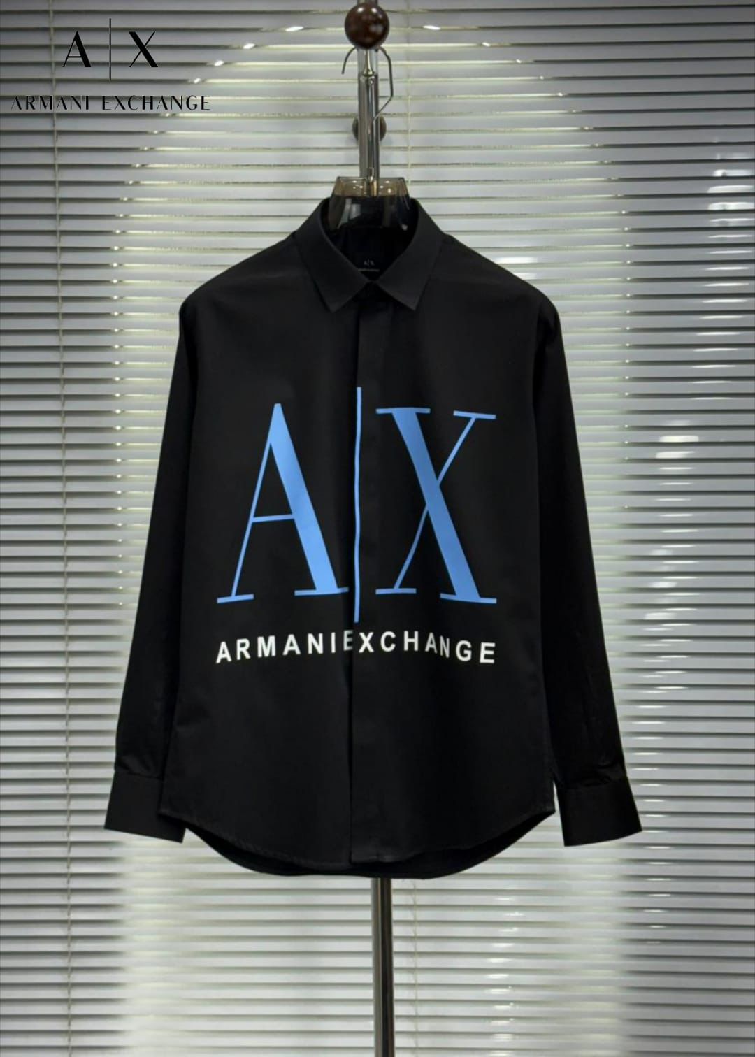 Armani Exchange men's black premium cotton regular fit shirt
