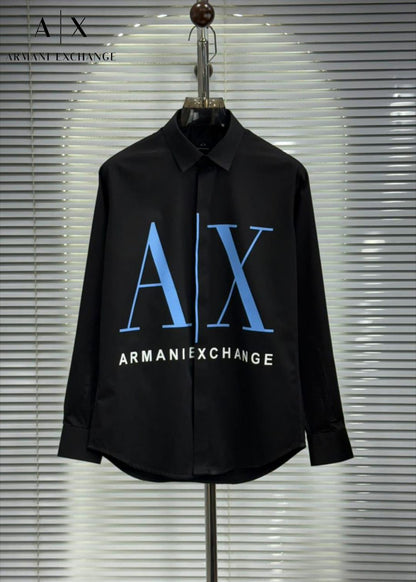 Armani Exchange men's black premium cotton regular fit shirt
