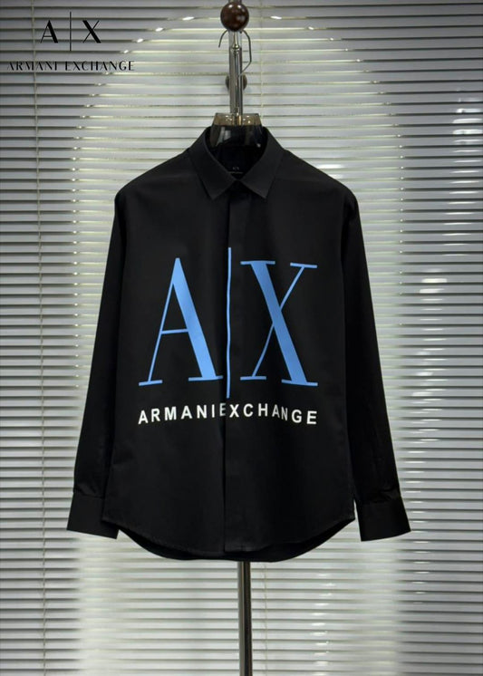 Armani Exchange men's black premium cotton regular fit shirt
