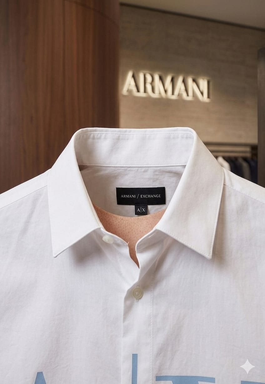 Premium Armani Exchange white full sleeve cotton shirt with embossed buttons
