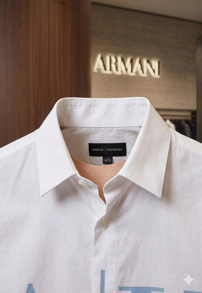 Premium Armani Exchange white full sleeve cotton shirt with embossed buttons
