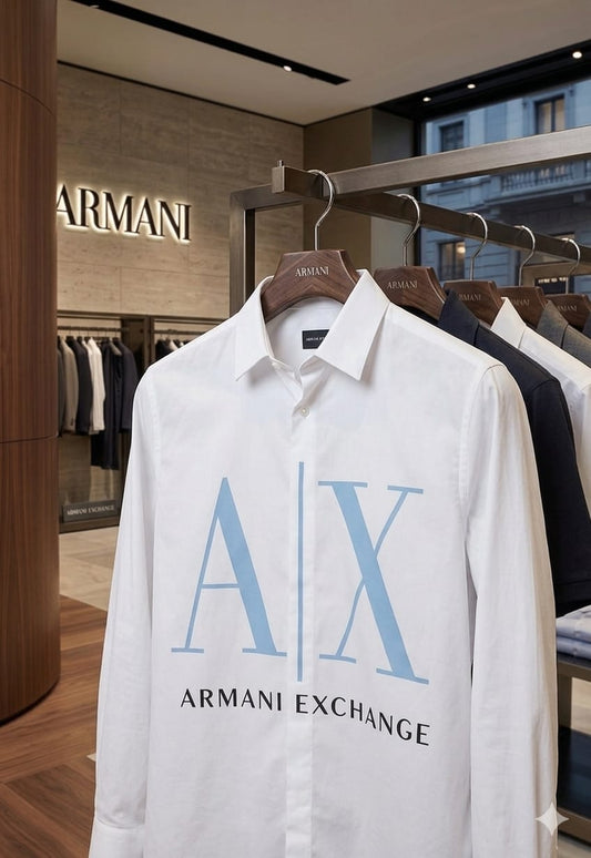 Armani Exchange men's white premium cotton regular fit shirt

