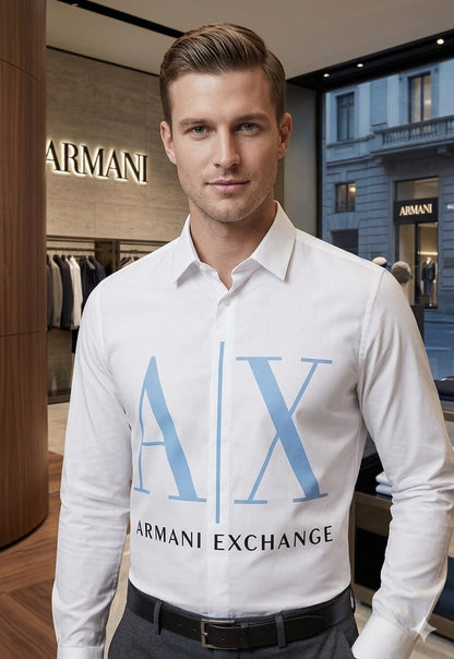 Armani Exchange white designer cotton shirt for office and business casual wear
