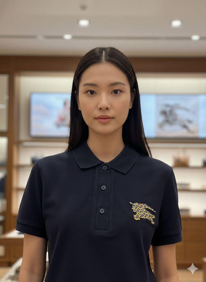 Burberry navy regular fit ladies polo T-shirt
