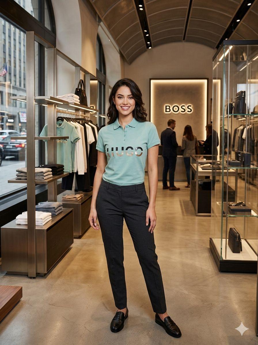 Premium Hugo Boss teal green polo T-shirt for women
