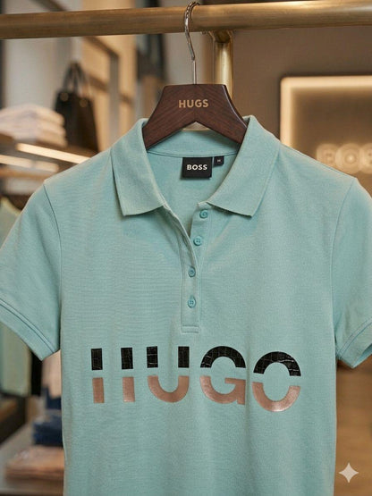 Women's Hugo Boss teal green Turkey cotton polo tee
