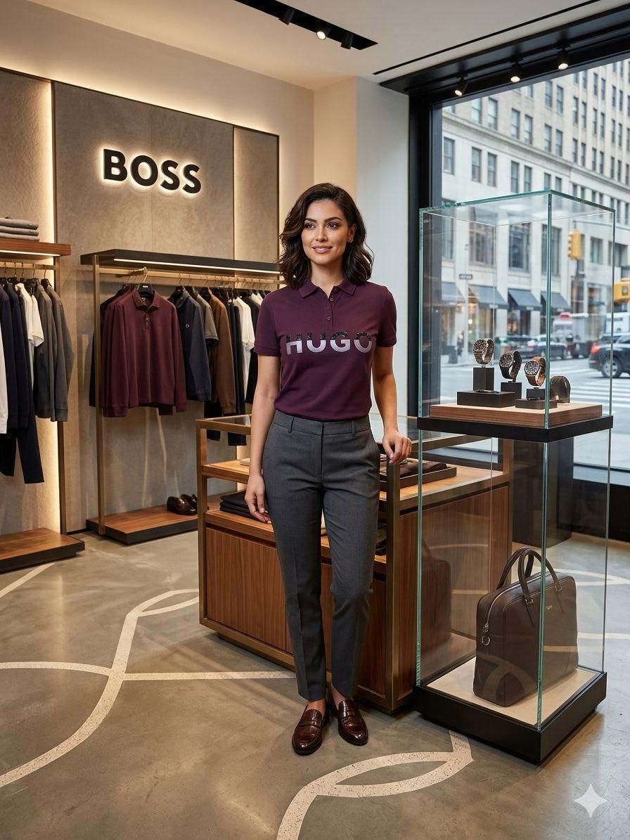 Premium Hugo Boss wine polo T-shirt for women
