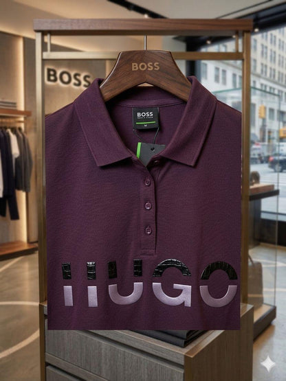 Women's Hugo Boss wine Turkey cotton polo tee

