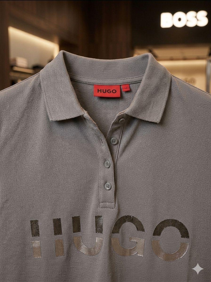 Women's Hugo Boss grey Turkey cotton polo tee
