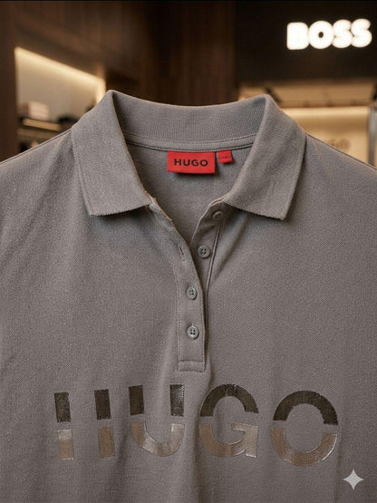 Women's Hugo Boss grey Turkey cotton polo tee

