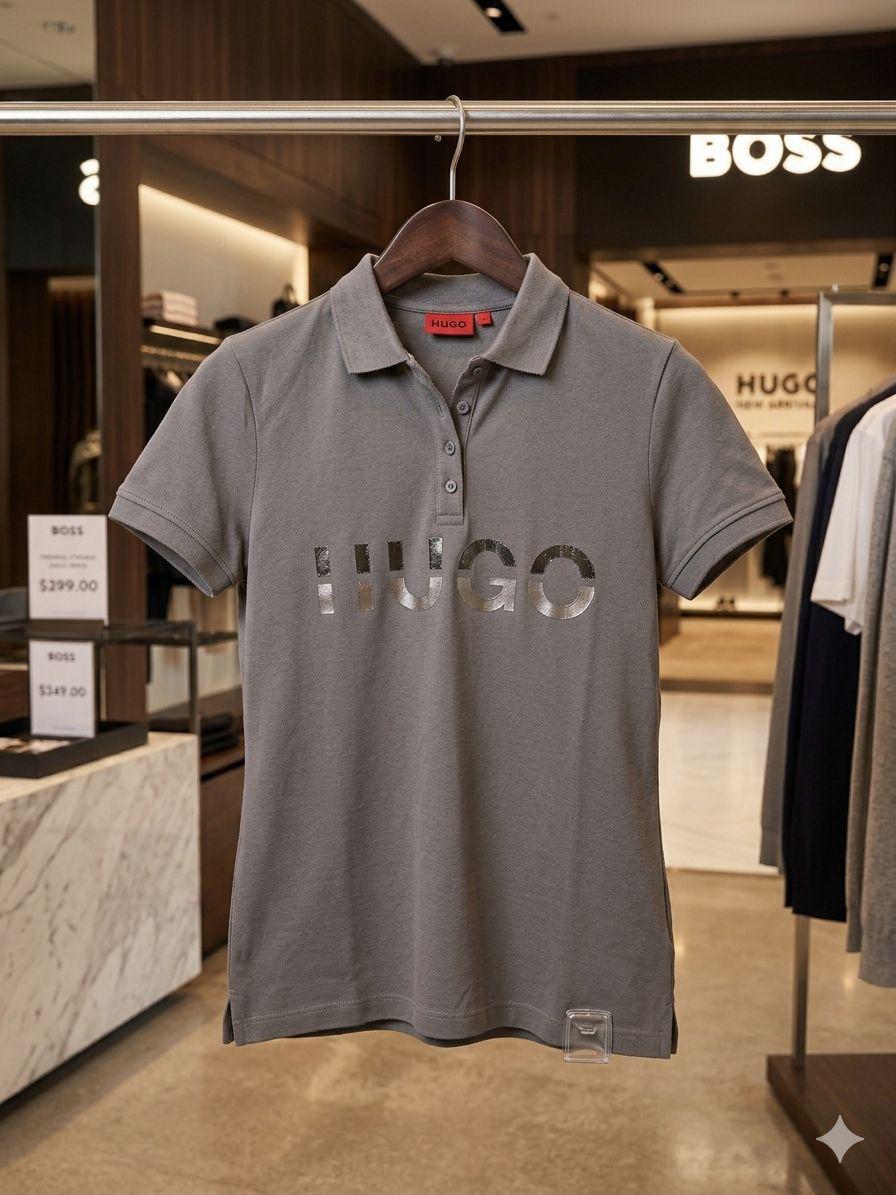 Hugo Boss grey premium women's polo T-shirt
