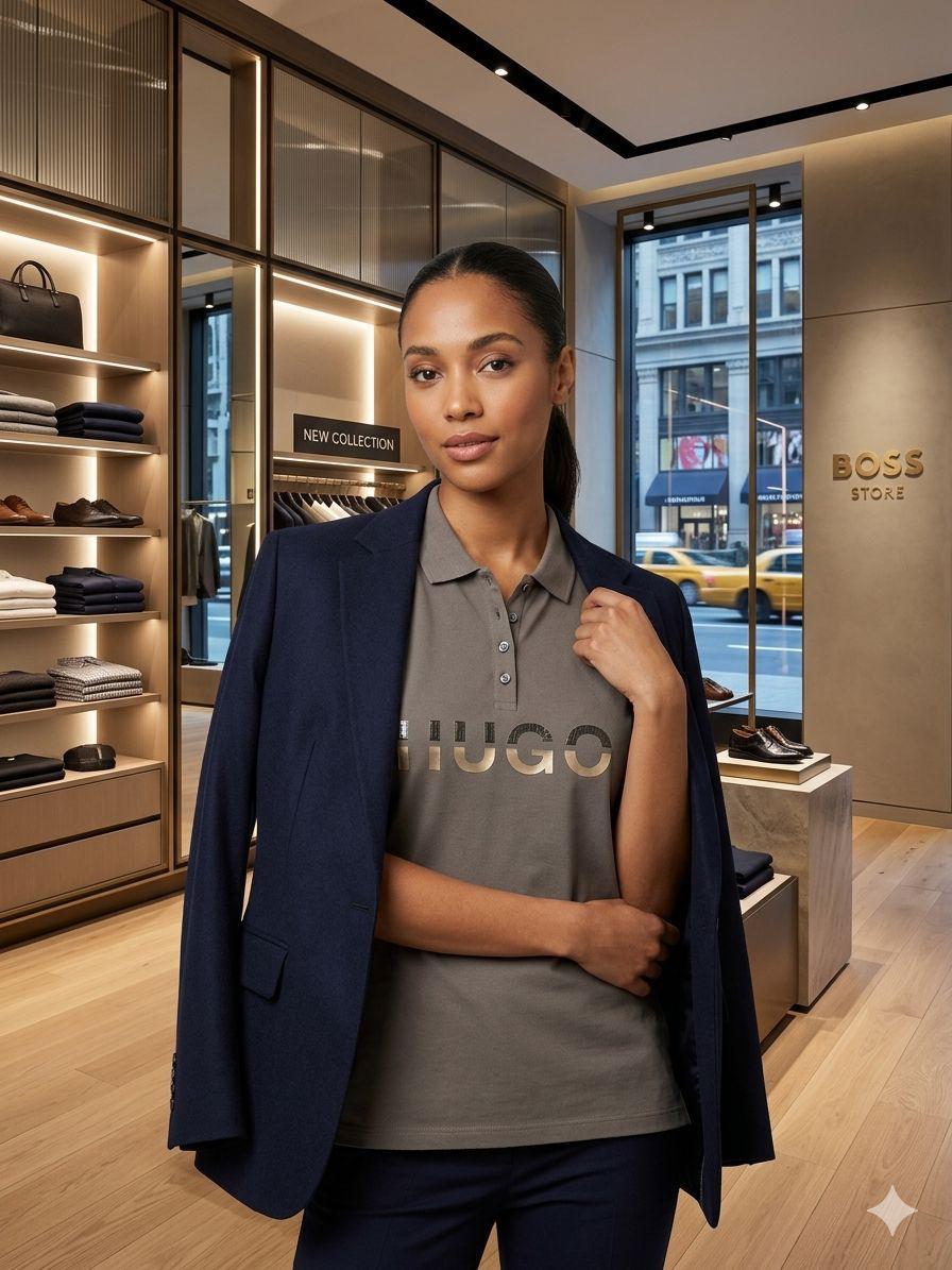 Premium Hugo Boss grey polo T-shirt for women
