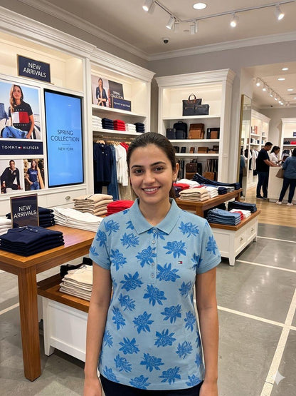 Premium Tommy Hilfiger sky blue polo T-shirt for women
