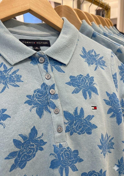 Women's Tommy Hilfiger sky blue Turkey cotton polo tee
