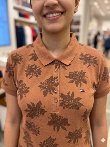 Women's Tommy Hilfiger brown Turkey cotton polo tee
