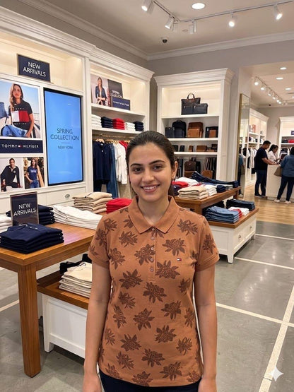 Premium Tommy Hilfiger brown polo T-shirt for women
