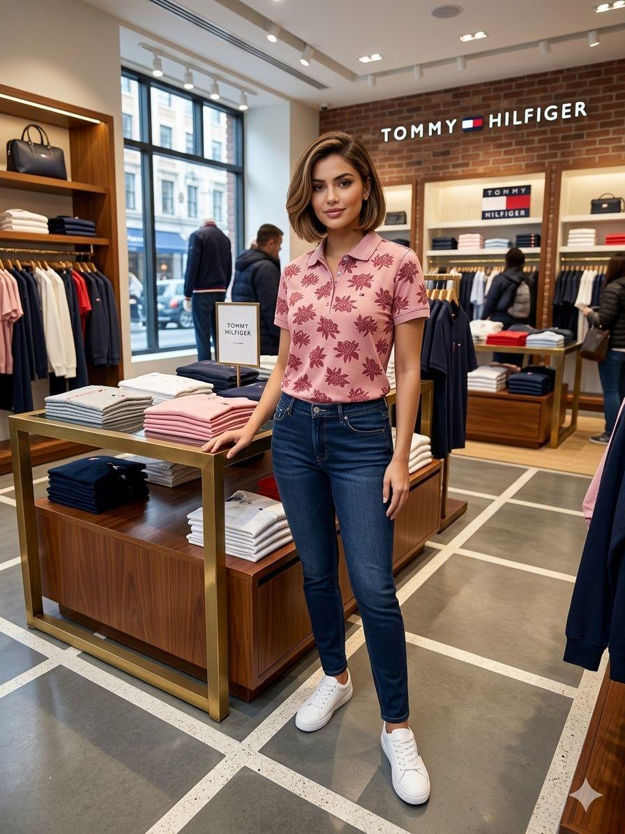 Premium Tommy Hilfiger pink polo T-shirt for women
