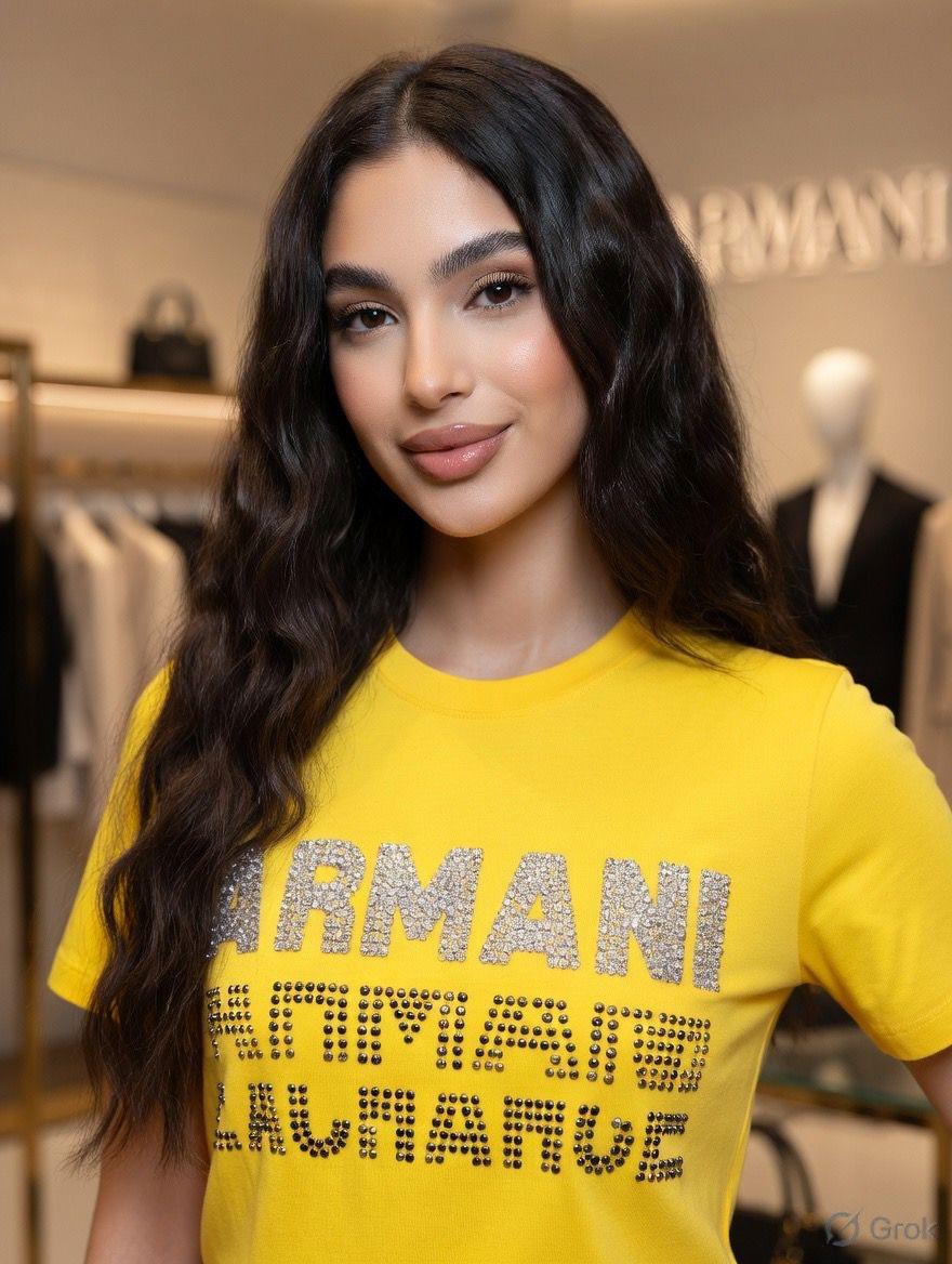 Women's Armani yellow regular fit premium T-shirt
