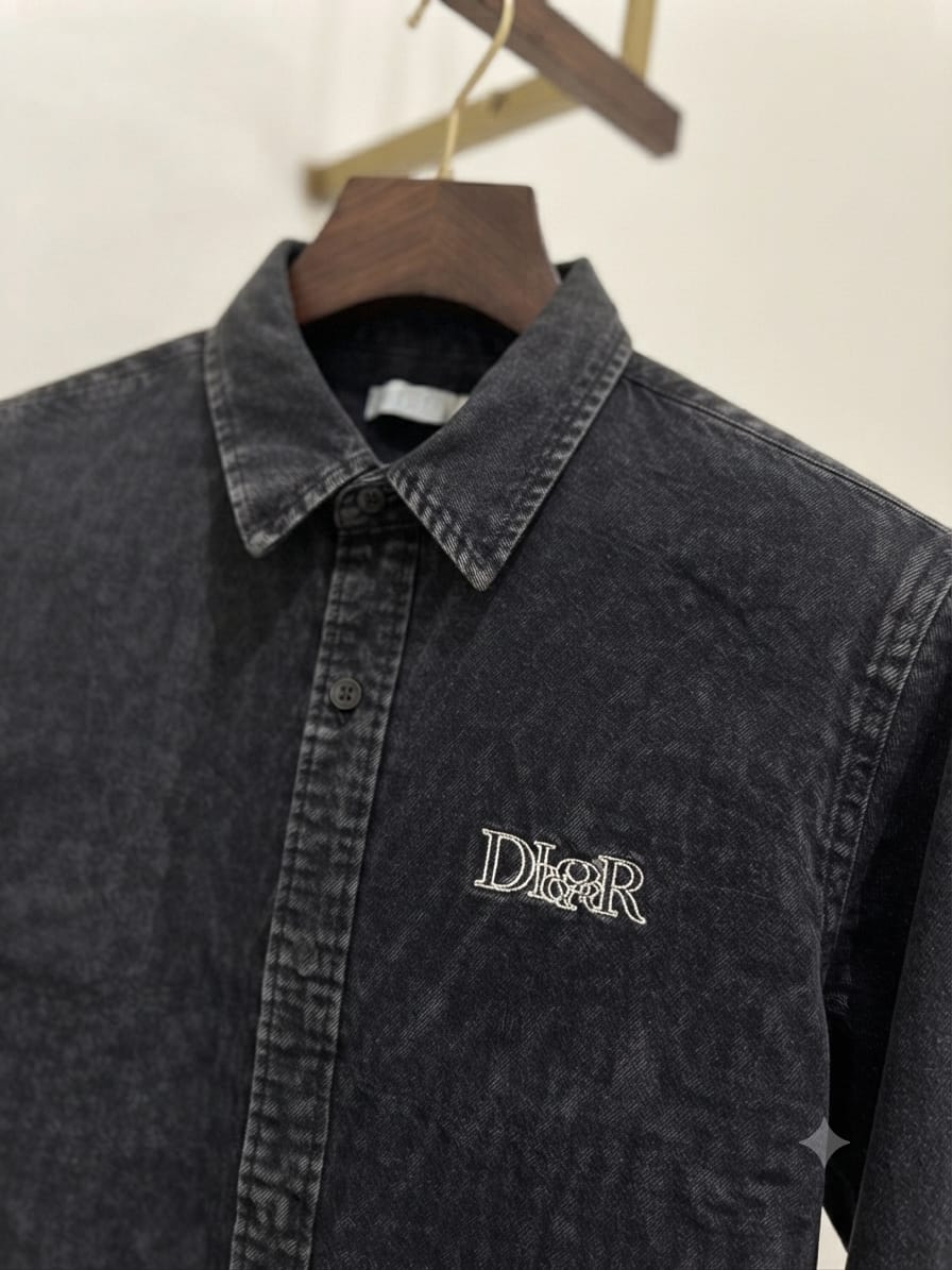 Premium Dior black full sleeve cotton shirt with authentic accessories
