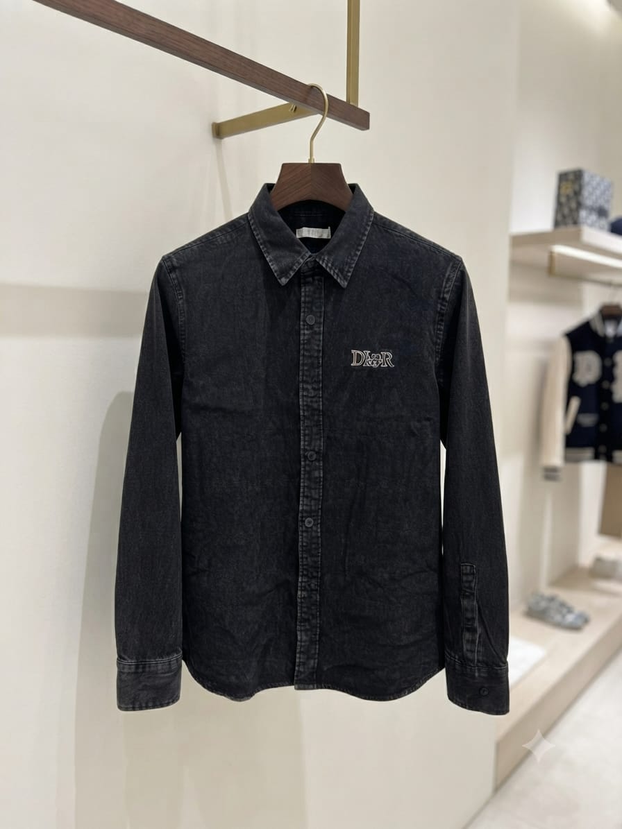 Dior men's black premium 100% cotton regular fit shirt
