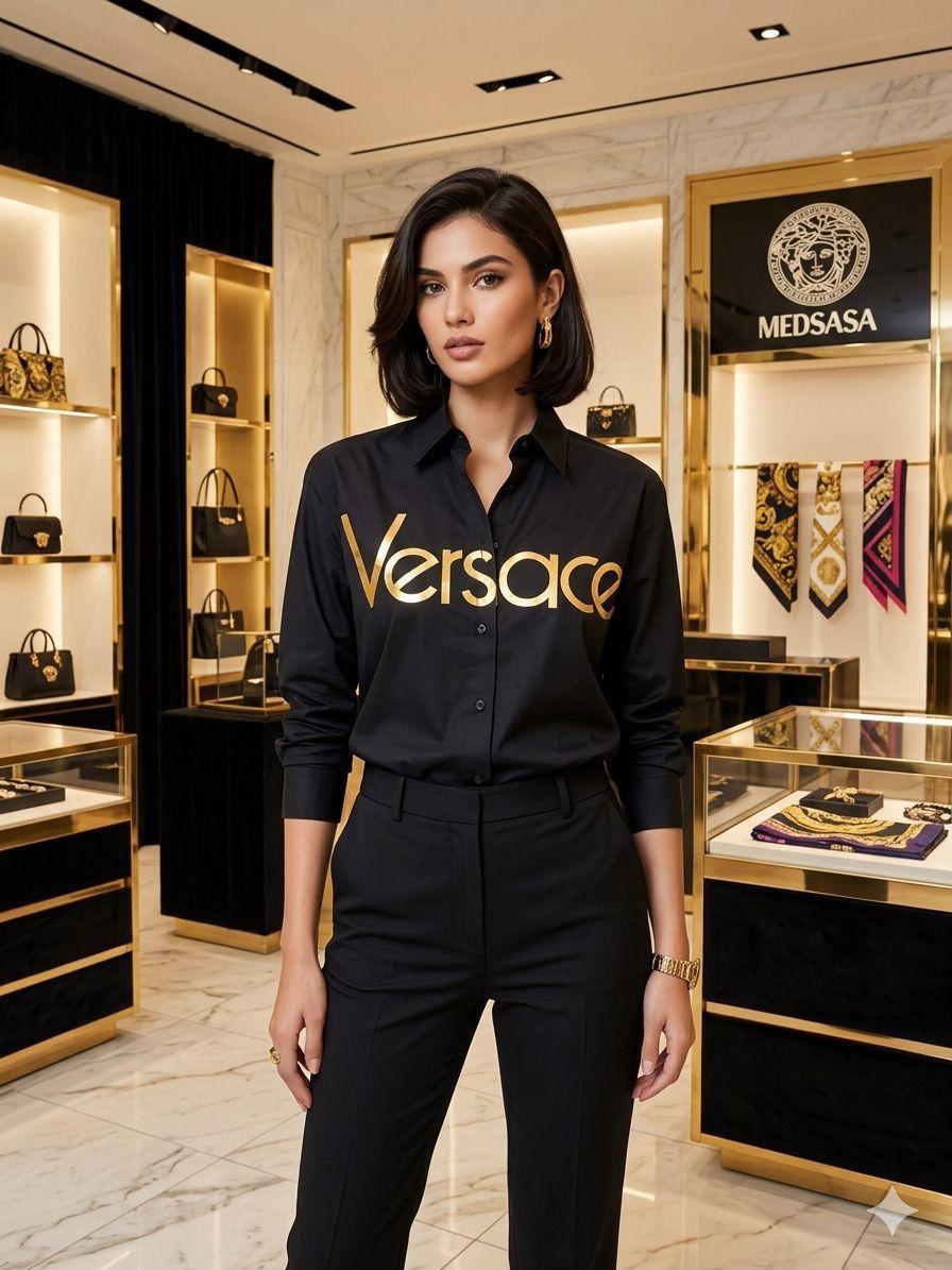 Premium Versace black designer-inspired women's tee
