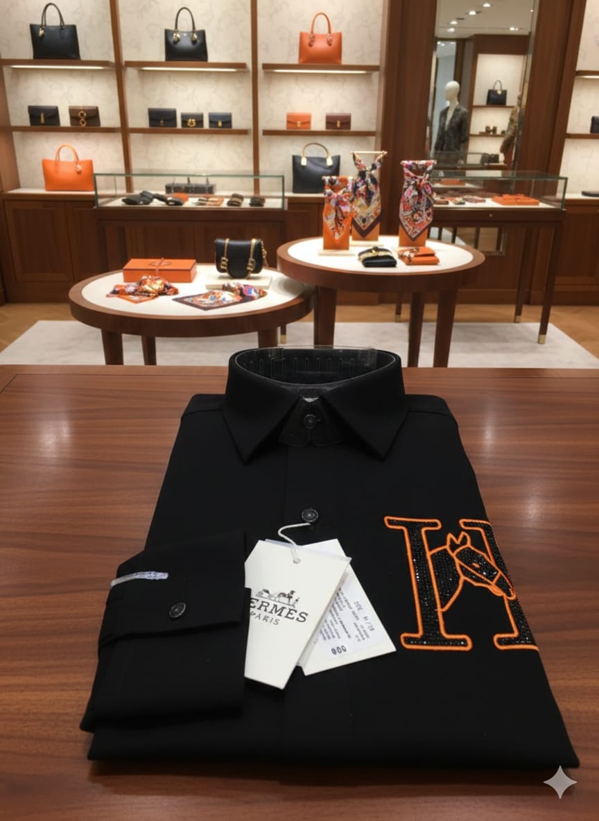 Hermès black luxury regular fit shirt for office wear and business casual styling
