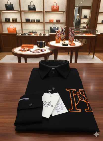 Hermès black luxury regular fit shirt for office wear and business casual styling
