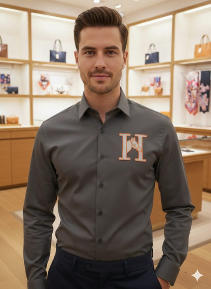 Hermès grey luxury regular fit shirt for party wear and business casual styling
