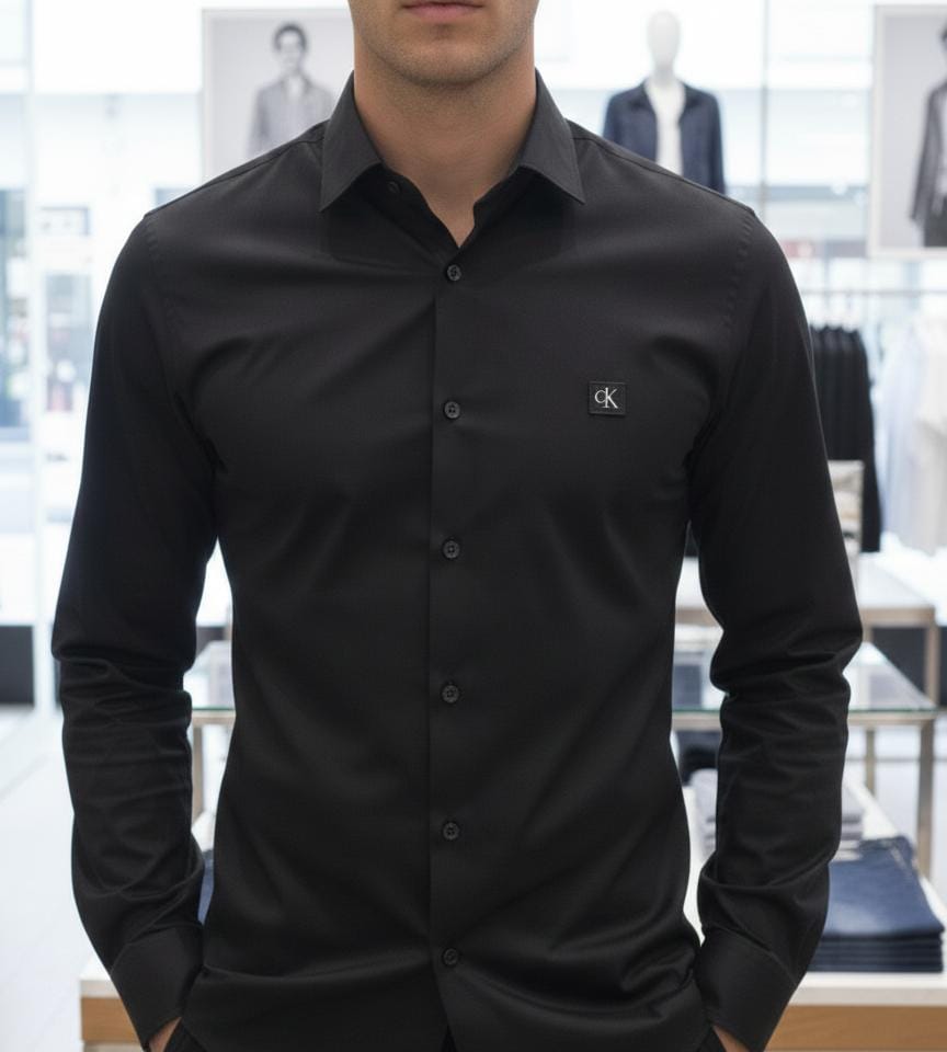 Premium Calvin Klein black stretch cotton shirt for men
