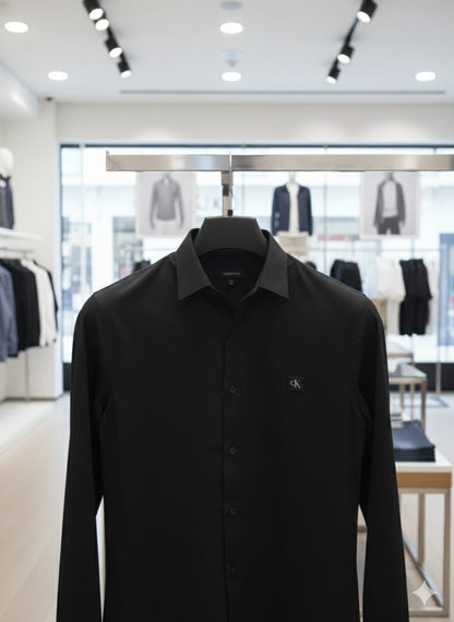 Calvin Klein men's black Raymond cotton lycra regular fit shirt
