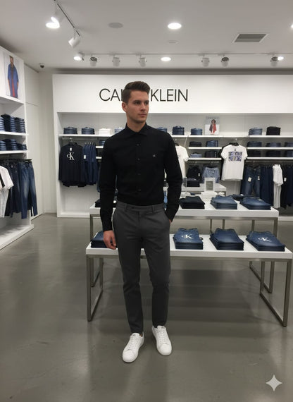 Luxury Calvin Klein black full sleeve cotton lycra shirt