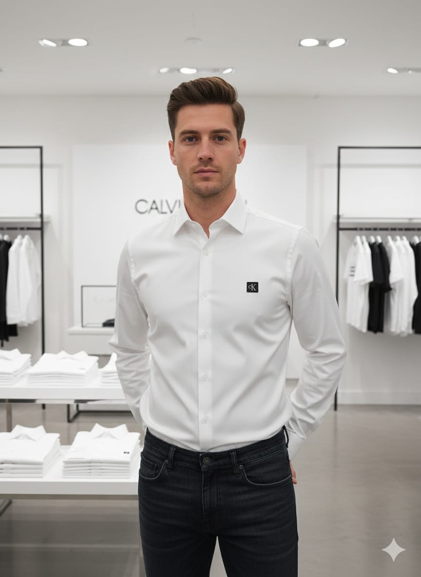 Luxury Calvin Klein white full sleeve cotton lycra shirt