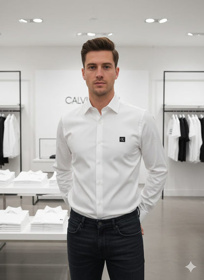Luxury Calvin Klein white full sleeve cotton lycra shirt