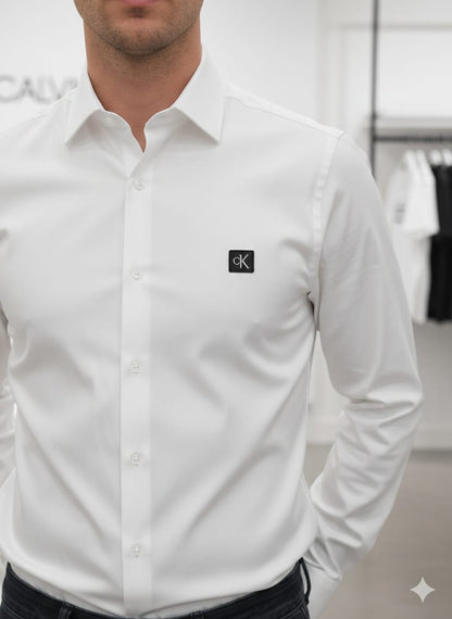 Premium Calvin Klein white stretch cotton shirt for men
